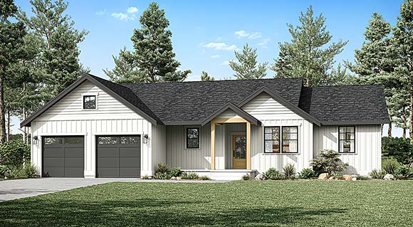 Craftsman, Ranch House Plan 43698 with 4 Beds, 2 Baths, 2 Car Garage Elevation