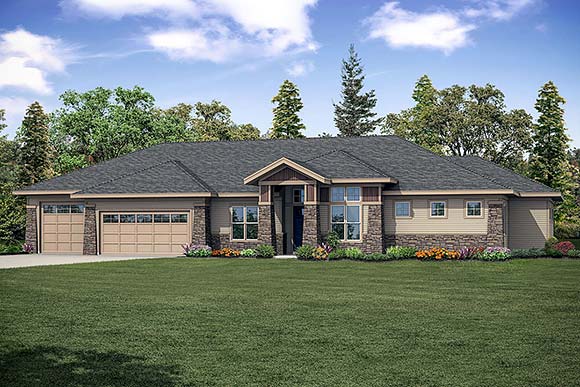 Country, Craftsman, Ranch House Plan 43703 with 3 Beds, 3 Baths, 3 Car Garage Elevation