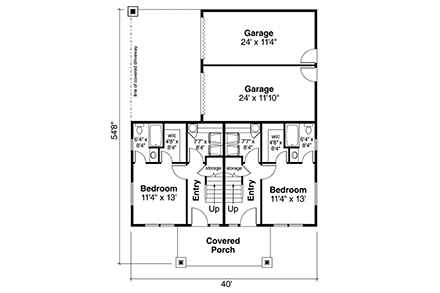 Traditional Multi-Family Plan 43704 with 10 Beds, 10 Baths, 2 Car Garage First Level Plan