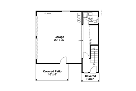 Prairie, Traditional Garage-Living Plan 43705 with 2 Beds, 2 Baths, 2 Car Garage First Level Plan