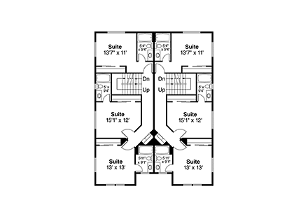 Traditional Multi-Family Plan 43708 with 10 Beds, 10 Baths, 2 Car Garage Second Level Plan