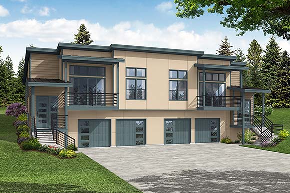 Contemporary, Modern, Prairie Multi-Family Plan 43713 with 6 Beds, 4 Baths, 4 Car Garage Elevation
