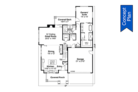 Contemporary, Craftsman, Prairie House Plan 43720 with 3 Beds, 3 Baths, 2 Car Garage First Level Plan