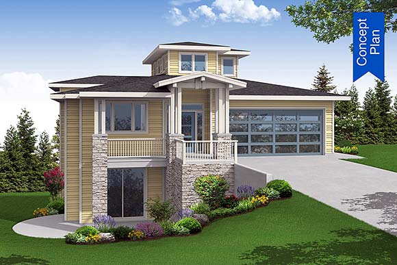 Contemporary, Craftsman, Prairie House Plan 43720 with 3 Beds, 3 Baths, 2 Car Garage Elevation