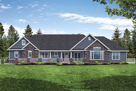 Craftsman, Ranch, Traditional House Plan 43723 with 3 Beds, 3 Baths, 3 Car Garage Elevation