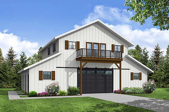 Barndominium, Country, Traditional Garage-Living Plan 43725 with 2 Beds, 3 Baths, 3 Car Garage Elevation