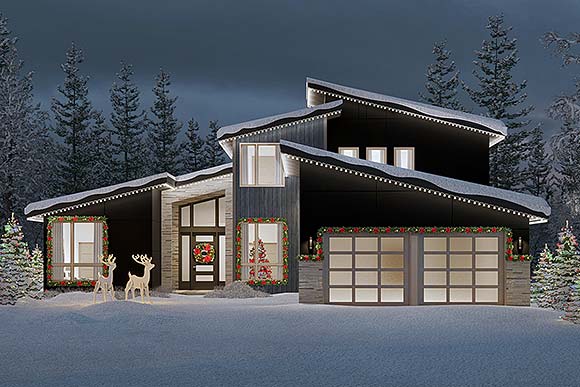 Contemporary, Modern House Plan 43735 with 4 Beds, 4 Baths, 2 Car Garage Elevation