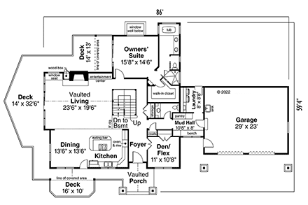 Country, Craftsman House Plan 43737 with 4 Beds, 4 Baths, 2 Car Garage First Level Plan