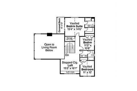 Country, Craftsman House Plan 43737 with 4 Beds, 4 Baths, 2 Car Garage Second Level Plan