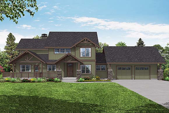 Country, Craftsman House Plan 43737 with 4 Beds, 4 Baths, 2 Car Garage Elevation