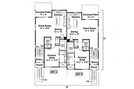 Contemporary, Modern Multi-Family Plan 43741 with 6 Beds, 6 Baths, 4 Car Garage First Level Plan