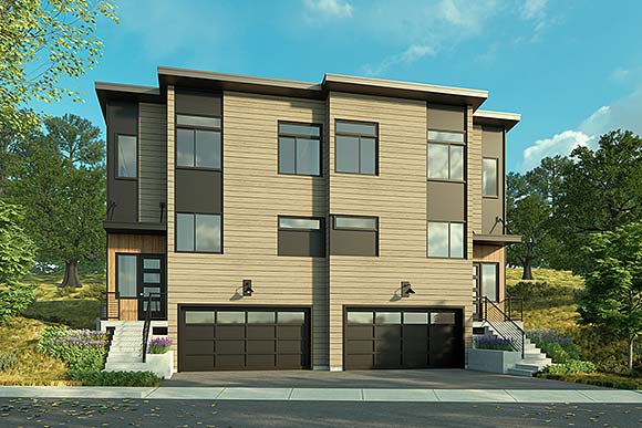 Contemporary, Modern Multi-Family Plan 43741 with 6 Beds, 6 Baths, 4 Car Garage Elevation