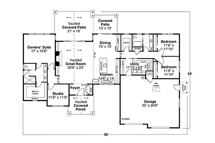 Country, Craftsman, Prairie House Plan 43751 with 3 Beds, 2 Baths, 2 Car Garage First Level Plan