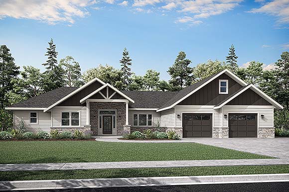 Country, Craftsman, Prairie House Plan 43751 with 3 Beds, 2 Baths, 2 Car Garage Elevation