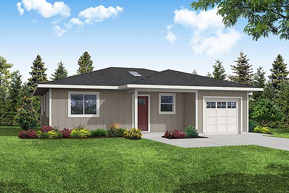 Bungalow, Cabin, Cottage, Prairie, Traditional House Plan 43752 with 2 Beds, 2 Baths, 1 Car Garage Elevation