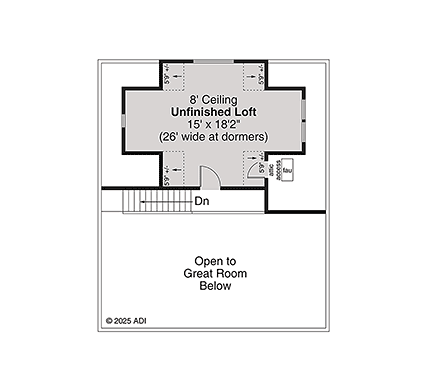 Bungalow, Cabin, Cottage, Country House Plan 43754 with 2 Beds, 2 Baths Second Level Plan