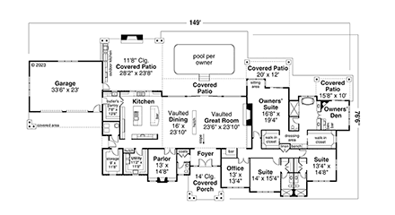Contemporary, Craftsman, Prairie House Plan 43755 with 3 Beds, 4 Baths, 2 Car Garage First Level Plan
