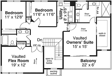 Contemporary, Modern House Plan 43757 with 3 Beds, 3 Baths, 2 Car Garage Second Level Plan