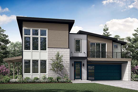 Contemporary, Modern House Plan 43757 with 3 Beds, 3 Baths, 2 Car Garage Elevation