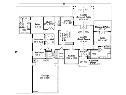 Craftsman, Ranch House Plan 43759 with 4 Beds, 4 Baths, 2 Car Garage First Level Plan