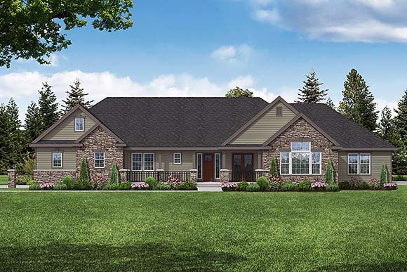Craftsman, Ranch, Traditional House Plan 43761 with 3 Beds, 3 Baths, 3 Car Garage Elevation