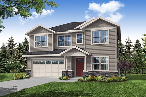 Craftsman, Traditional House Plan 43762 with 4 Beds, 3 Baths, 2 Car Garage Elevation