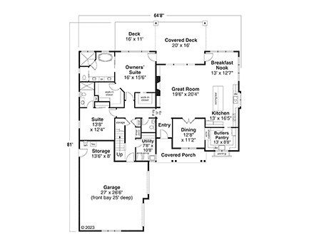 Country, Craftsman, Ranch House Plan 43764 with 5 Beds, 4 Baths, 2 Car Garage First Level Plan