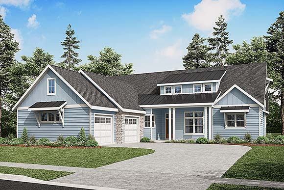 Country, Craftsman, Ranch House Plan 43764 with 5 Beds, 4 Baths, 2 Car Garage Elevation