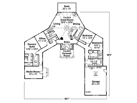 Craftsman, Ranch House Plan 43768 with 3 Beds, 3 Baths, 2 Car Garage First Level Plan