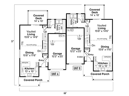 Multi-Family Plan 43769 - Traditional Style with 3628 Sq Ft, 6 Be