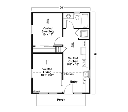 Contemporary, Country, Modern House Plan 43770 with 1 Beds, 1 Baths First Level Plan