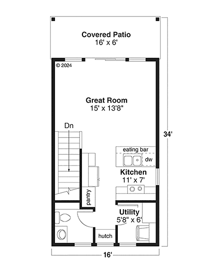 Cottage, Craftsman, Traditional House Plan 43773 with 1 Beds, 1 Baths First Level Plan