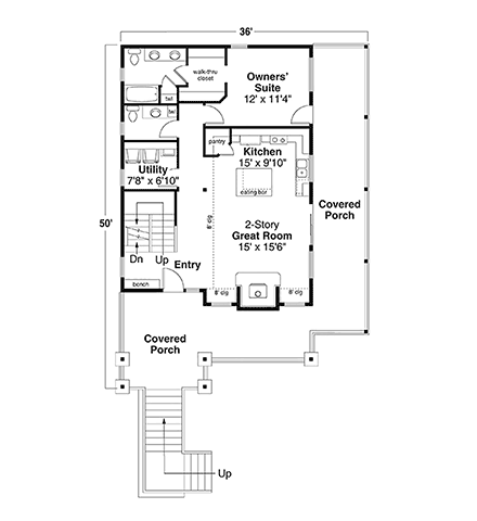 Cabin, Cottage, Craftsman House Plan 43775 with 3 Beds, 3 Baths, 1 Car Garage First Level Plan
