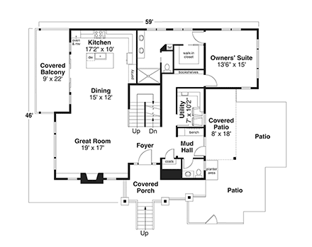 Contemporary, Modern, Prairie House Plan 43777 with 4 Beds, 4 Baths, 2 Car Garage First Level Plan