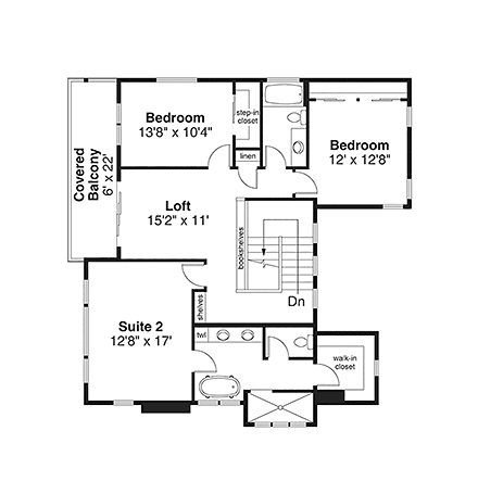 Contemporary, Modern, Prairie House Plan 43777 with 4 Beds, 4 Baths, 2 Car Garage Second Level Plan
