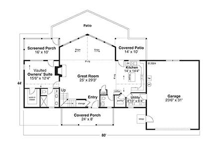 A-Frame, Cabin, Craftsman House Plan 43781 with 3 Beds, 3 Baths, 2 Car Garage First Level Plan