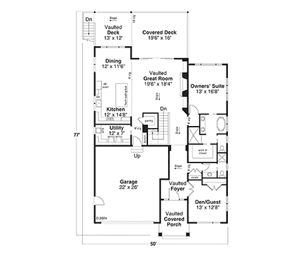 Contemporary, Modern, Prairie House Plan 43785 with 4 Beds, 3 Baths, 2 Car Garage First Level Plan