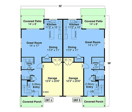 Contemporary, Craftsman, Prairie, Traditional Multi-Family Plan 43790 with 6 Beds, 6 Baths, 2 Car Garage First Level Plan