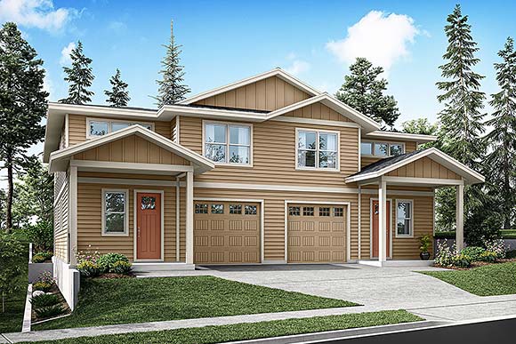 Contemporary, Craftsman, Prairie, Traditional Multi-Family Plan 43790 with 6 Beds, 6 Baths, 2 Car Garage Elevation
