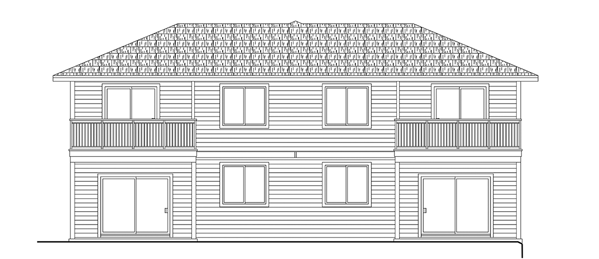 Contemporary Craftsman Prairie Style Traditional Rear Elevation of Plan 43790