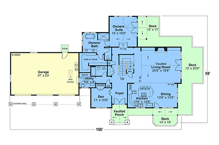 Craftsman, Farmhouse, Traditional House Plan 43791 with 3 Beds, 3 Baths, 3 Car Garage First Level Plan