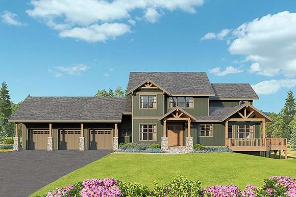 Craftsman, Farmhouse, Traditional House Plan 43791 with 3 Beds, 3 Baths, 3 Car Garage Elevation