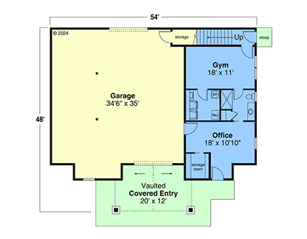 Barndominium, Country, Craftsman, Farmhouse Garage-Living Plan 43795 with 1 Beds, 2 Baths, 4 Car Garage First Level Plan