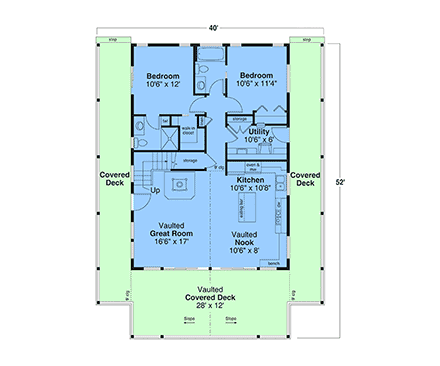 A-Frame, Cabin, Cottage House Plan 43796 with 2 Beds, 3 Baths First Level Plan