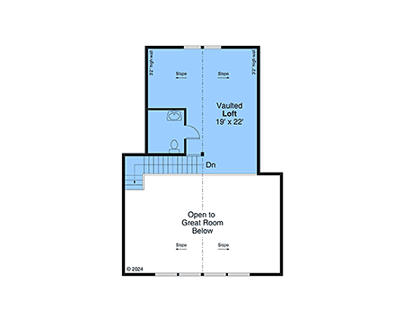 A-Frame, Cabin, Cottage House Plan 43796 with 2 Beds, 3 Baths Second Level Plan