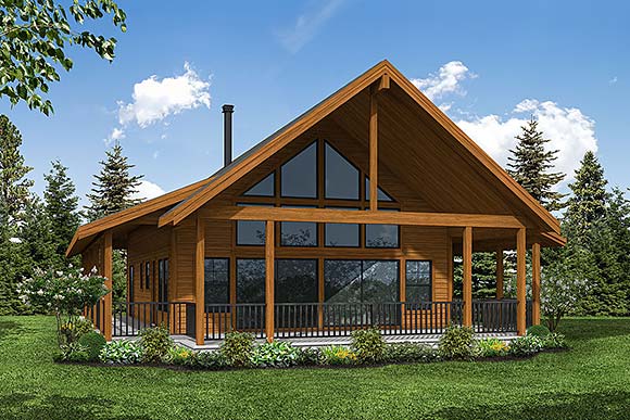 A-Frame, Cabin, Cottage House Plan 43796 with 2 Beds, 3 Baths Elevation