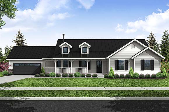 Cottage, Country, Ranch House Plan 43799 with 3 Beds, 2 Baths, 2 Car Garage Elevation