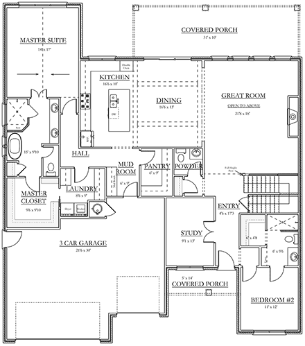 Cottage, Craftsman, Farmhouse House Plan 43800 with 4 Beds, 4 Baths, 3 Car Garage First Level Plan