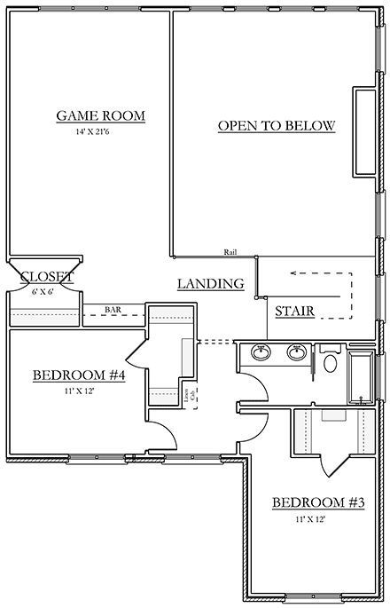Cottage, Craftsman, Farmhouse House Plan 43800 with 4 Beds, 4 Baths, 3 Car Garage Second Level Plan