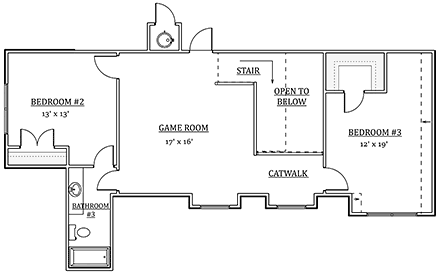 Craftsman, Farmhouse House Plan 43801 with 3 Beds, 3 Baths, 3 Car Garage Second Level Plan